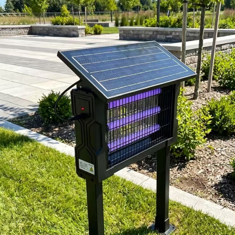Installation demonstration of solar mosquito killer lamps in the park