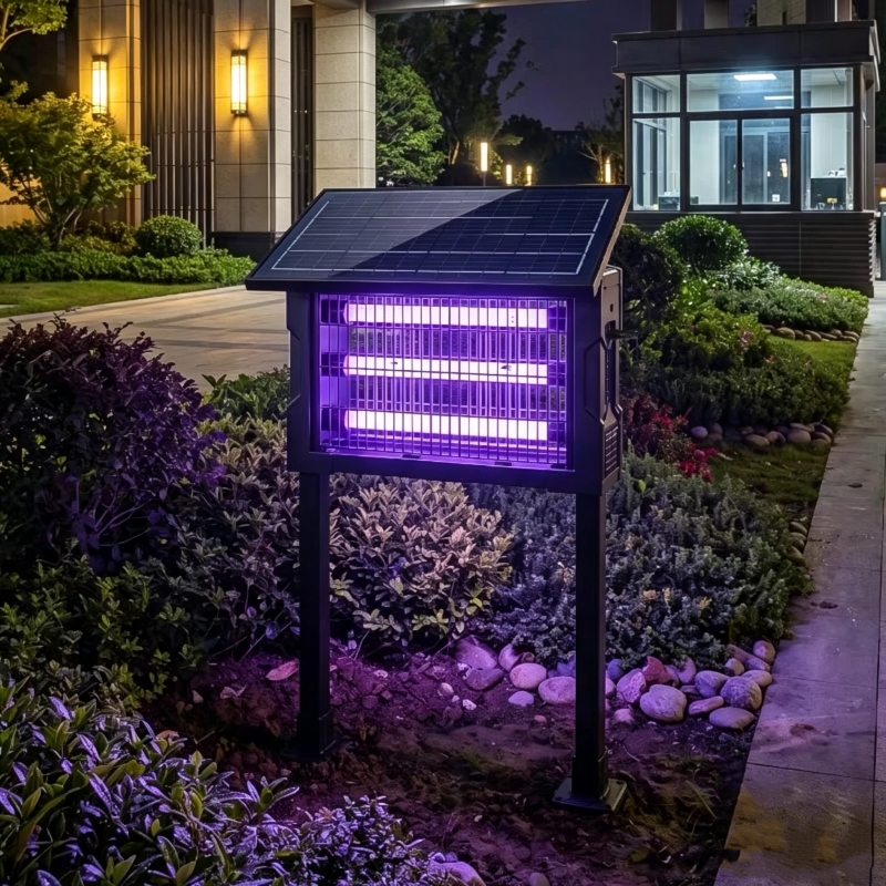 Installation demonstration of solar mosquito killer lamps in residential areas