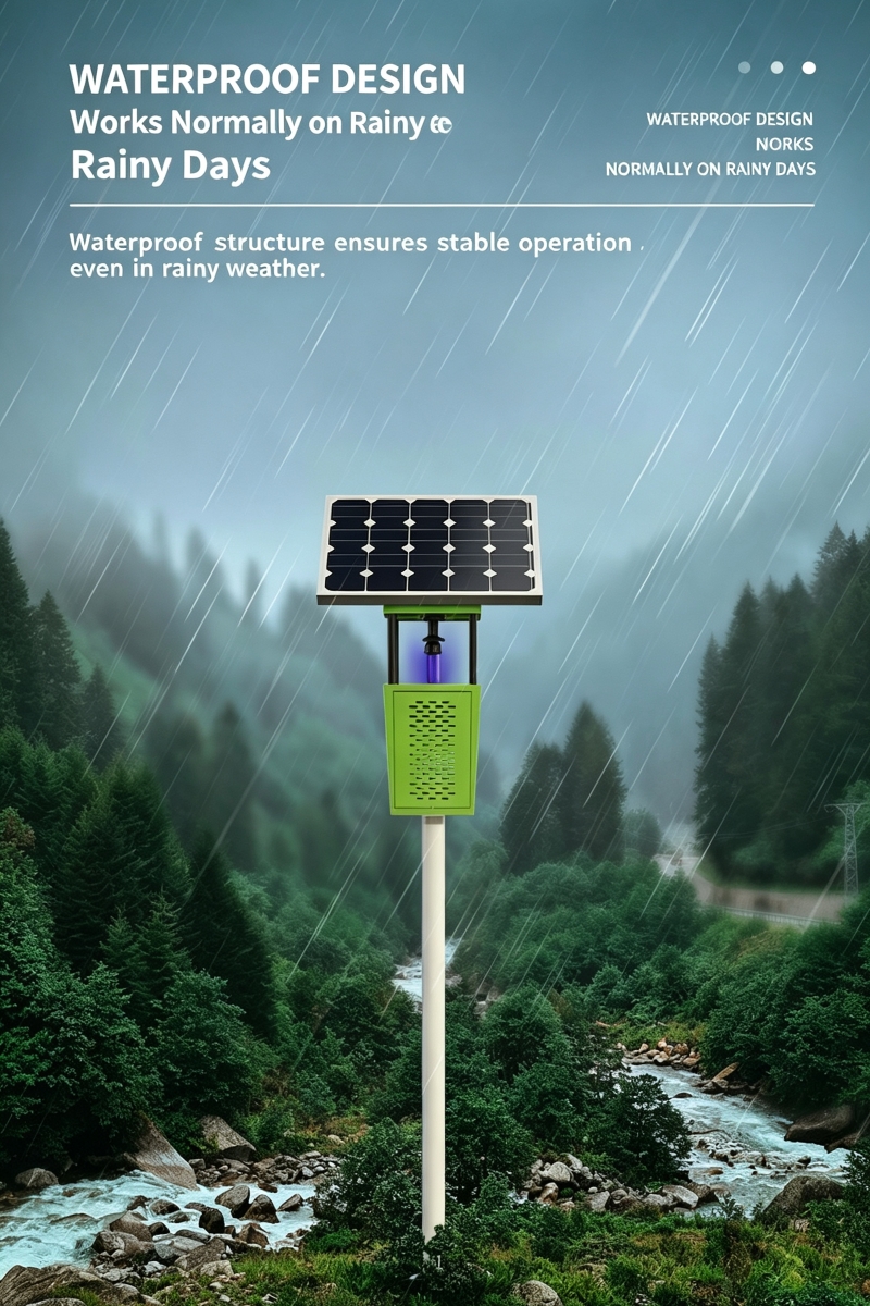 Solar wind-suction insect killer lamp in forest for pest management