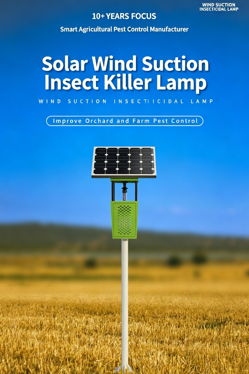 Solar insect killer lamp in orchard protecting fruit trees