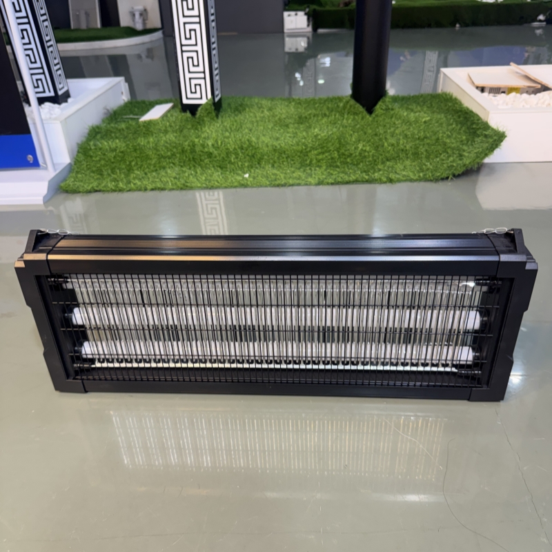 Wall mount insect killer on hotel patio for mosquito-free outdoor dining